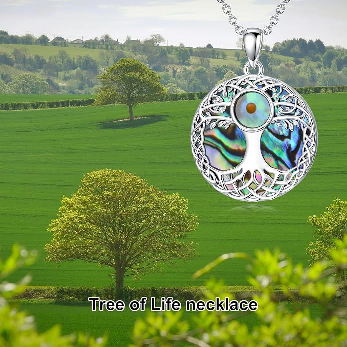 Tree of Life Necklace 925 Sterling Silver Abalone Shell Celtic Knot Tree Pendant Necklace Jewelry Gifts for Women Birthday Christmas