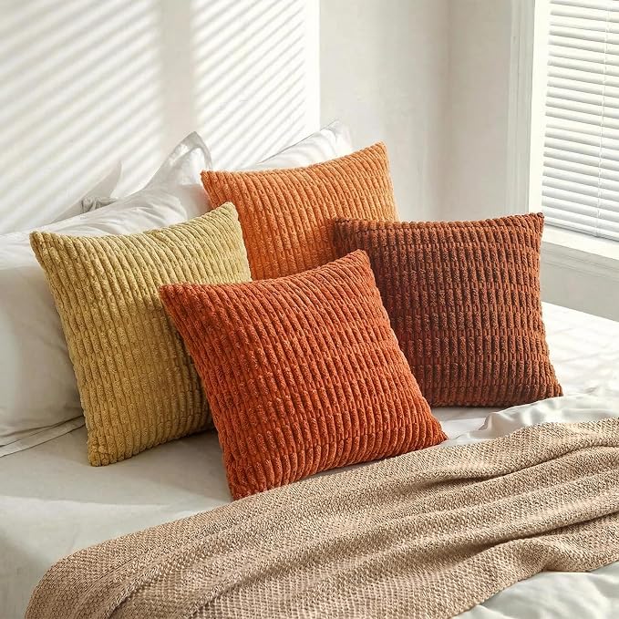 Fancy Homi 4 Packs Decorative Throw Pillow Covers for Living Room Couch Bed, Modern Farmhouse Boho Home Décor Accent Cushion Case, 16" x 16", Burnt Orange Series