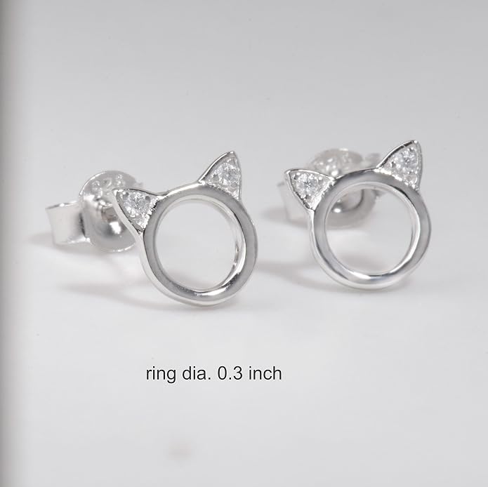 Cat Stud Earrings for women Sterling Silver Hypoallergenic Tiny Small Cute Gold Plated Cubic Zirconia Earrings for Women Girls Birthday Gifts