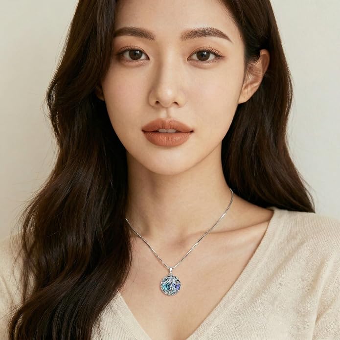 Tree of Life Necklace 18K White Gold Plated Tree of Life Abalone Shell/Crystal Pendant Necklace Family Tree Jewelry Gifts for Women Mothers Day Gifts