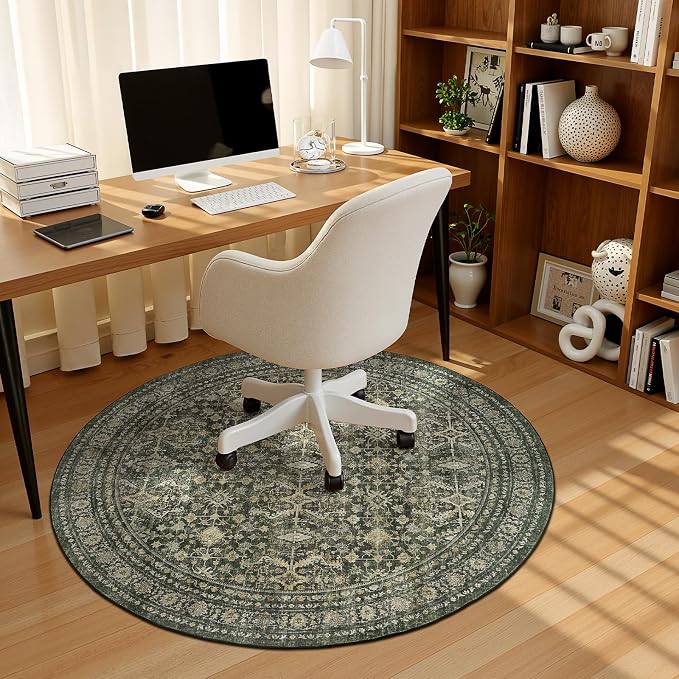 Lofus 4ft Area Rugs for Living Room, Green Washable Area Rug with Non-Slip Backing,Soft Boho Carpets for Bedroom Dining Room Home Office Indoor Nursery