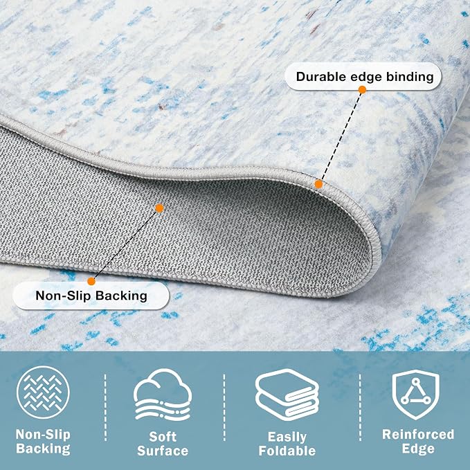 8x10 Area Rugs Washable Rug:Anti-Skid Abstract Modern Living Room Rug Soft Thin Carpets Indoor Floor Non-Shedding Carpet for Bedroom Dining Farmhouse Nursery Home Office(Light Blue/White/Beige, 8x10)