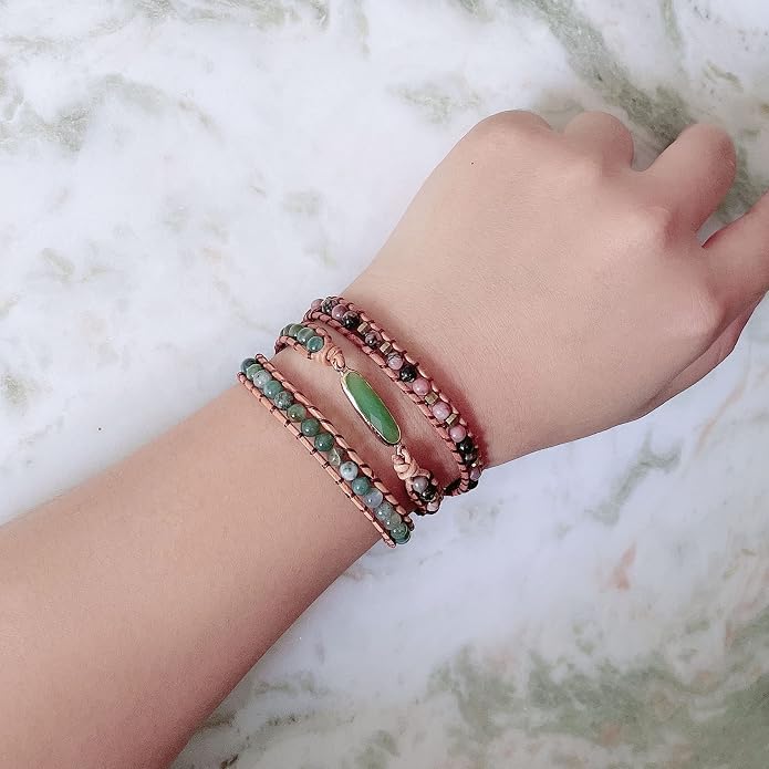 Plumiss Women Boho Handmade Natural Stone Crystal Leather Bead Wrap Bracelets Collection
