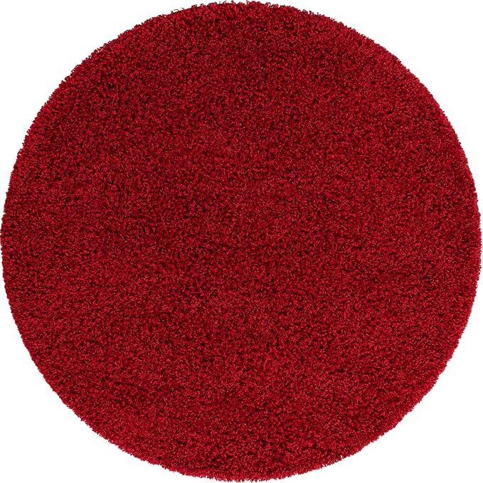 Unique Loom Solid Shag Collection Area Rug (5' 3" Round, Cherry Red)