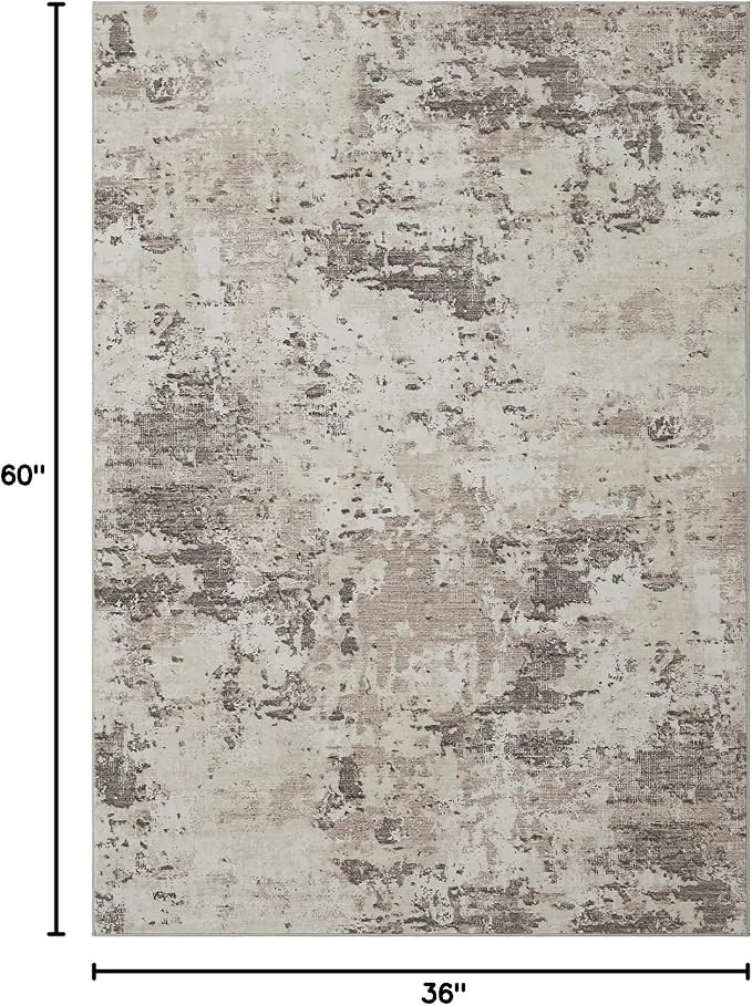 ROYHOME Modern Abstract Area Rug 3x5 Non Slip Non Shedding Rug Low Pile Stain Resistant for Bedroom Living Room,Brown Grey