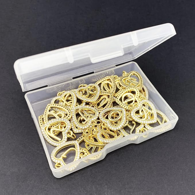 26pcs Heart-Shaped Initial Charms 18K Gold Plated Brass Cubic Zirconia A-Z Alphabet Letter Pendants for Making Jewelry Name Necklace Bracelets Gift Craft