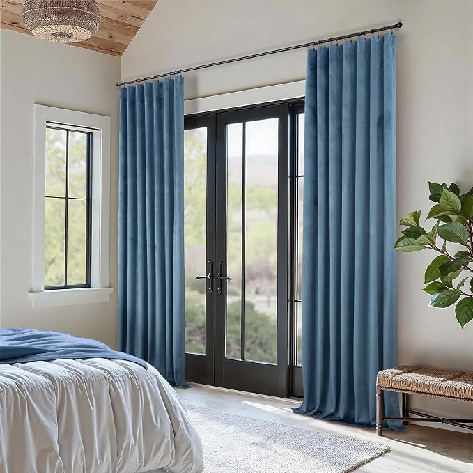 Pitalk Light Blue Velvet Curtains 63 Inch Length for Boys Bedroom Kids Nursery Coastal Elegant Decor Texture Room Darkening Thermal Stone Vintage Blue Curtain for Office Kitchen Study Room 2 Panel Set
