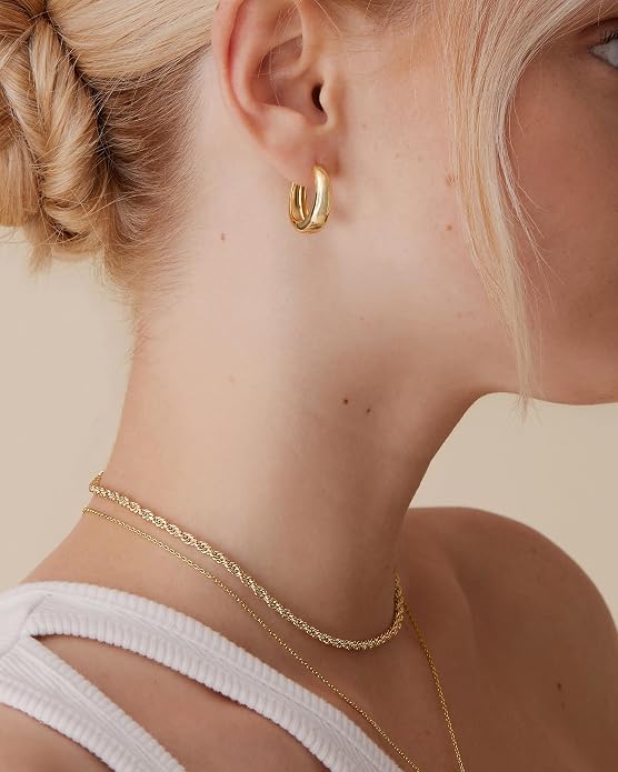 PAVOI 14K Gold Plated 925 Sterling Silver Post Small Chunky Hoops Earrings | Thick Lightweight Gold Hoop Earrings for Women