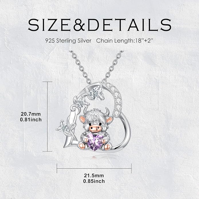 PELOVNY Teddy Bear Necklace for Women 925 Sterling Silver Bear/Highland Cow/Fox/Cat/Axolotl Birthstone Necklace Christmas Birthday Jewelry Gifts for Mom Daughter Wife Sister