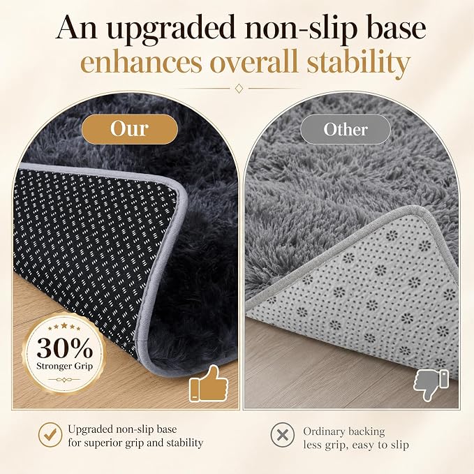 Area Rug for Living Room Bedroom: 4x6 Black Grey Soft Fluffy Shag Upgrade Non-Slip High Pile Carpet Large Fuzzy Plush Indoor Floor Decor Shaggy Rug for Kid Boys Girls Playroom Nursery Modern Home