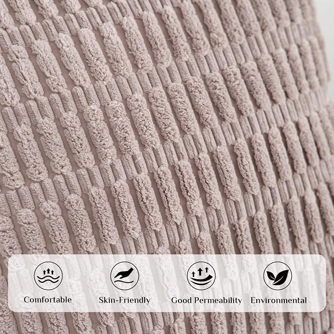 Softalker Throw Pillow Covers 16x16 Inch, Set of 4, Corduroy Soft Striped Farmhouse Boho Pillow Cover, Modern Decorative Cushion Pillow Case for Couch Sofa Bedroom Living Room, Light Pink