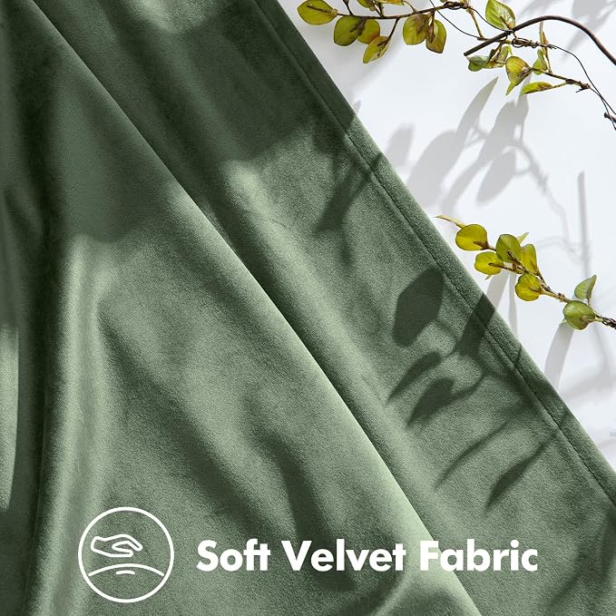 MIULEE Sage Green Velvet Curtains 84 inches Long, Pinch Pleated Blackout Drapes with Hooks, Thermal Insulated Pinch Pleat Panels for Bedroom Living Room, 2 Panels