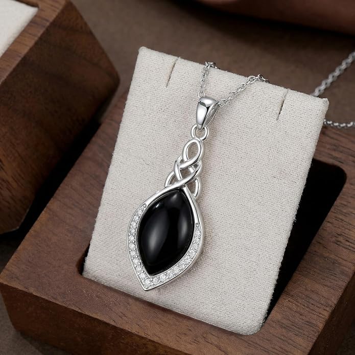 PELOVNY Celtic Knot Necklaces for Women 925 Sterling Silver Gemstone/Birthstone Teardrop Infinity Necklace Irish Celtic Pendant Jewelry Gifts for Mom Daughter Wife