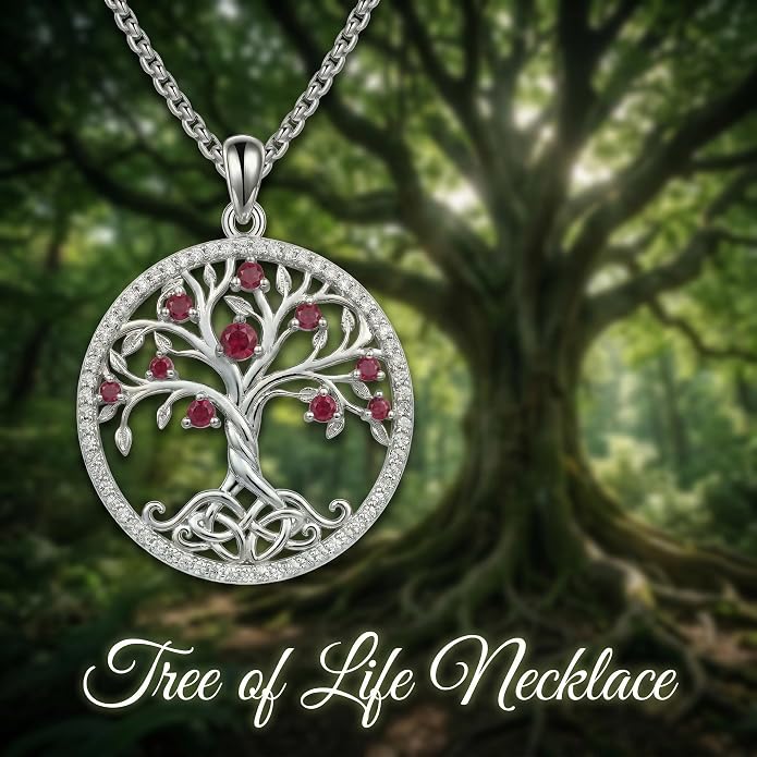 ONEFINITY Tree of Life Necklace 18k White Gold Plated Tree of Life Birthstone Pendant Necklace Birthstone Jewelry Anniversary Birthday Gifts for Women Men