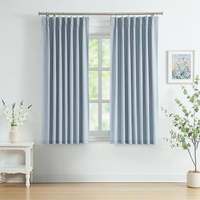 WEST LAKE Dusty Blue Bailey Pinch Pleat Blackout Curtains with Room Darkening Liners 72 Inch,Linen Textured Drapes with Backtabs Hooks,Energy Efficient Window Treatment Bedroom Living Room,40"Wx72"Lx2 | Linen Textured Room Darkening Drapes,Backtabs Hoo...