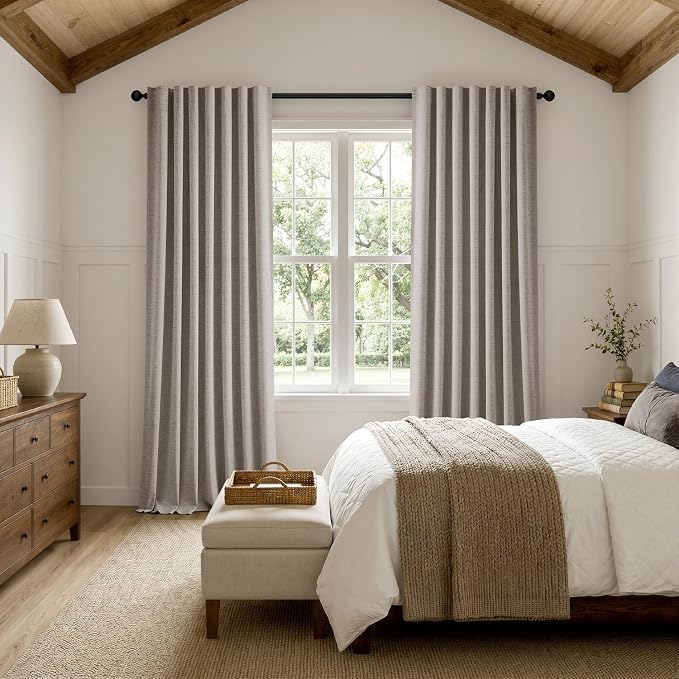 MIULEE 100% Blackout Linen Curtains 42 x 108 Inch Greige 2 Panels | Thermal Insulated, Room Darkening Drapes for Bedroom Living Room, Back Tab Rod Pocket Pinch Pleated, Solid Luxury Decor