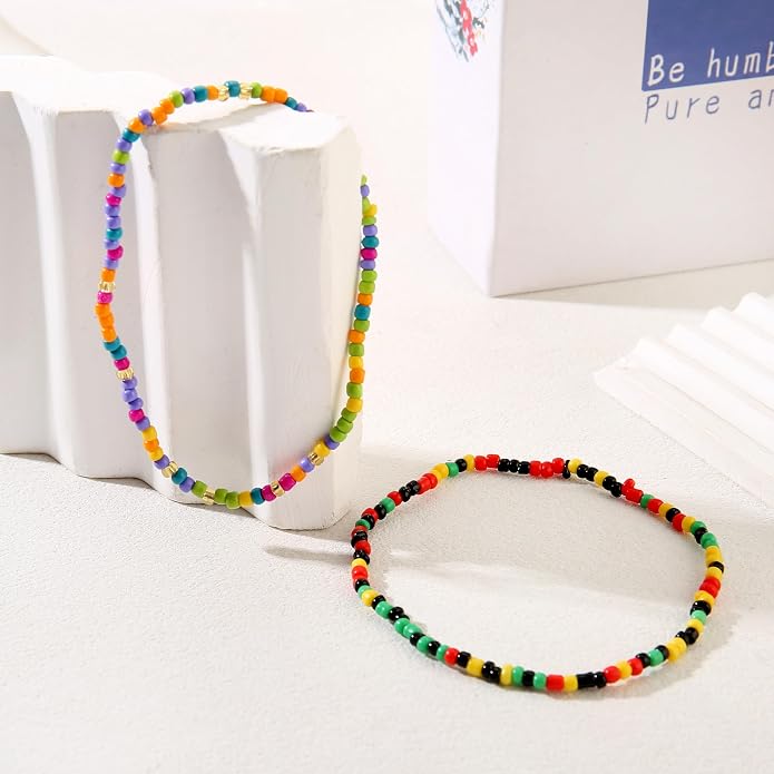 Beaded Anklets for Women Handmade Boho Beaded Ankle Bracelets Colorful Beads Foot Anklets for Women