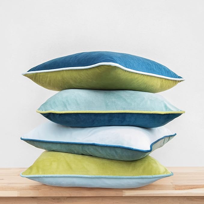 MONDAY MOOSE Decorative Throw Pillow Covers Cushion Cases, Set of 4 Soft Velvet Modern Double-Sided Designs, Mix and Match for Home Decor, Pillow Inserts Not Included (20x20 inch, Green/Blue)