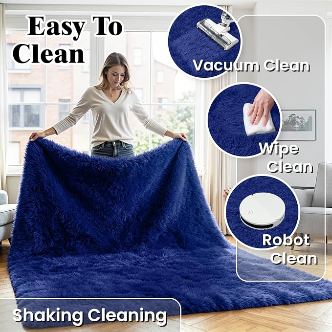 5x8 Area Rug for Living Room, Ultra Soft Fluffy Blue Rugs for Bedroom, Non Slip Large Shag Carpet, Fuzzy Plush Nursery Rug, Thick Washable Indoor Floor Carpets for Kids Office Dorm Home Decor