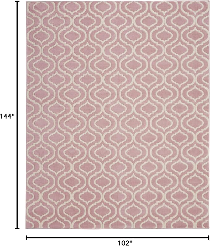 Nourison Home Jubilant Trellis Pink 8'6'' x 12' Area-Rug, Easy-Cleaning, Non Shedding, Bed Room, Living Room, Dining Room, Kitchen (8x12)