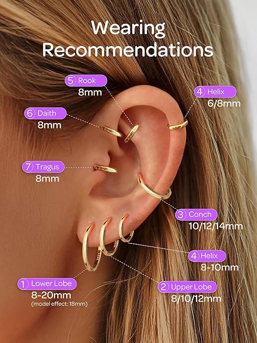 ChicSilver 925 Sterling Silver Huggie Hoop Earrings Small Hoop Earrings for Women Hypoallergenic Silver Huggie Earring Cartilage Earrings for Women (6/8/10/12/14/16/18/20MM)