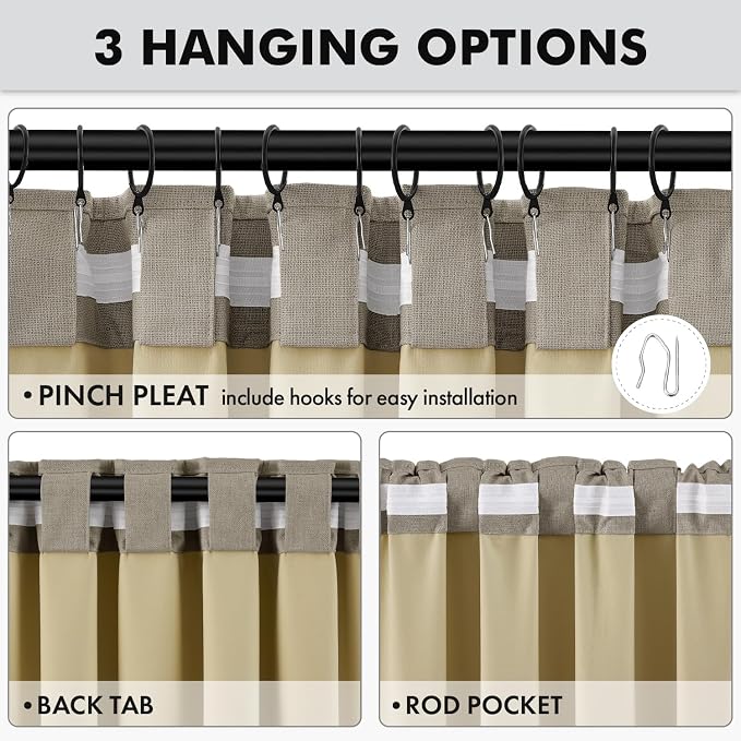 MIULEE 100% Blackout Linen Curtains 42 x 84 Inch Faux Linen 2 Panels | Thermal Insulated, Room Darkening Drapes for Bedroom Living Room, Back Tab Rod Pocket Pinch Pleated, Solid Luxury Decor