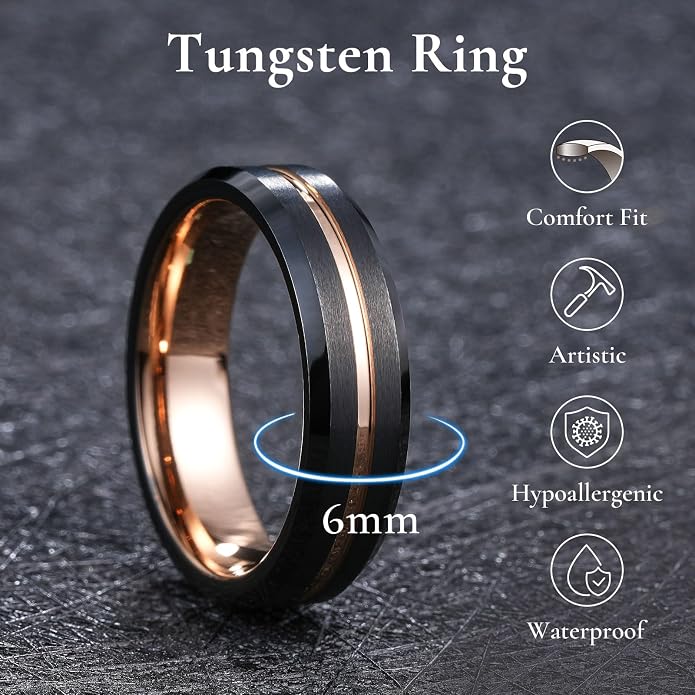 King Will Tungsten Carbide Wedding Band for Men Women-6/8/10mm Width Multicolor Available with Grooved Center Wedding Ring Suitable for Work, Gym Comfort Fit Size 4-16
