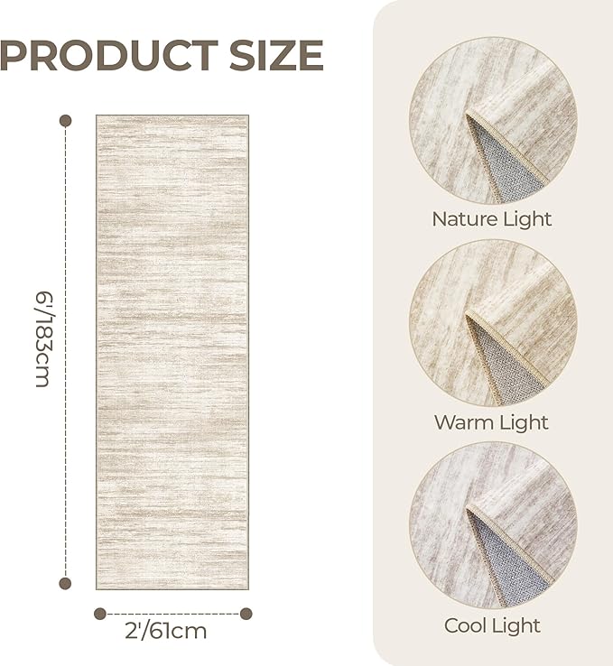 2x6 Runner Rug Non Slip,Washable Hallway Runner Rug,Brown | Neutral Rugs for Kitchen,Entryway,Bedroom,Bathroom,Nursery Room,Thin,Soft Runner Rug,Stain Resistant Indoor Carpet