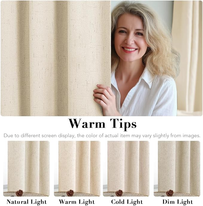 H.VERSAILTEX Blackout Curtains Linen Curtains 120 inches Long 100% Black Out Curtains for Bedroom Windows, Textured Linen Look Draperies Grommet with White Liner, 2 Panels, Bleached Sand