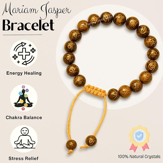 Amazing Gemstone Mariyam Jasper Bracelet for Women Men's Gifts - Protection Healing Crystal Bracelet - 8mm Gemstones Beaded Adjustable Bracelet Pulseras para Hombres Mujer Stocking Stuffers