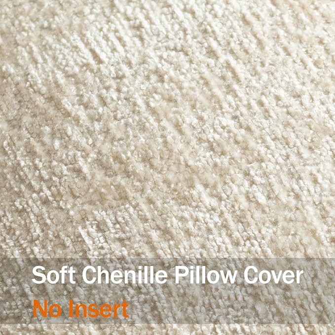 DEZENE Pack of 2 Beige Decorative Throw Pillow Covers 12x20 Cozy Soft Chenille Boho Accent Vintage Farmhouse Rectangular Lumbar Couch Pillow Covers for Home Decor Bed Sofa Living Room