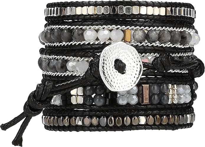 Bracelet for Women – Handmade Vegan Boho Natural Stone Layered Bracelet, Thailand Bohemian Stackable Beaded Wrap Bracelets, Summer Hippie Bracelet Stack, Fashion Jewelry Gifts
