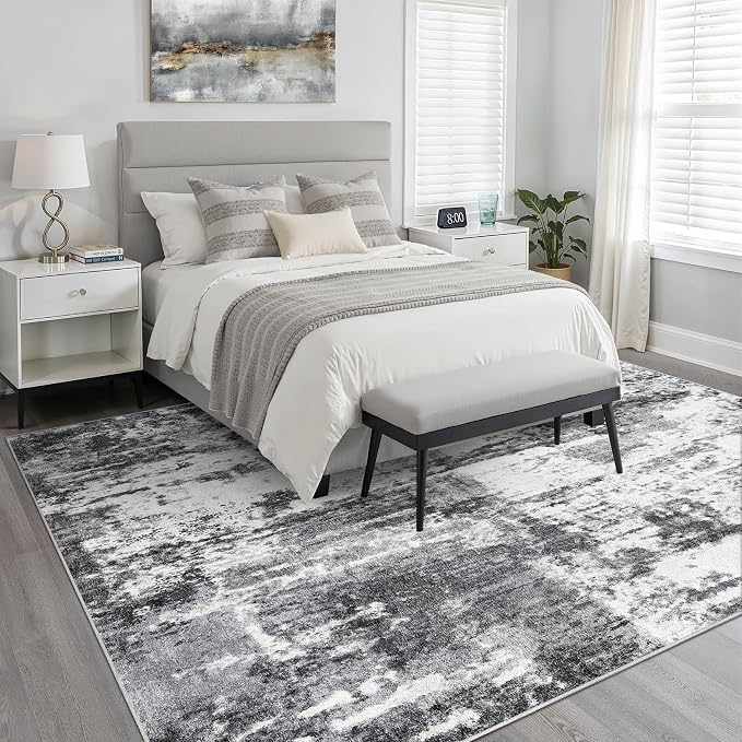 8x10 Area Rugs Living Room: Washable Large Neutral Rug Abstract Soft Modern Stain Resistant Indoor Floor Non-Slip Carpet for Bedroom Nursery Kids Office Playroom Dining Room Under Table- Black White