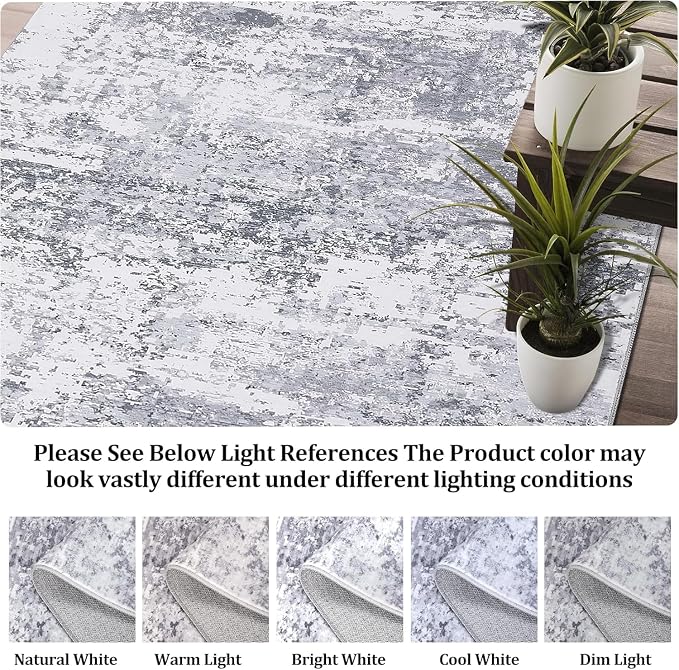 ROYHOME Modern Abstract Runner Rug 2x10 Washable Non Slip Stain Resistant Rug for Bedroom Living Room Non Shedding Low Pile Indoor Floor Cover,Light Grey