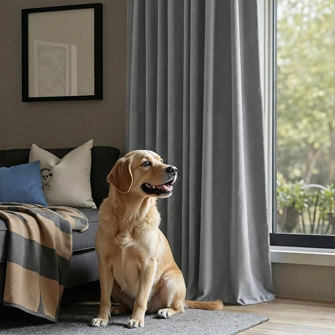Pitalk Grey Velvet Curtains 84 Inches Long 2 Panels Luxury Blackout Curtains for Bedroom Living Room Thermal Insulated Super Soft Window Drapes Gray Rod Pocket & Back Tab W52 x L84 Inch Length