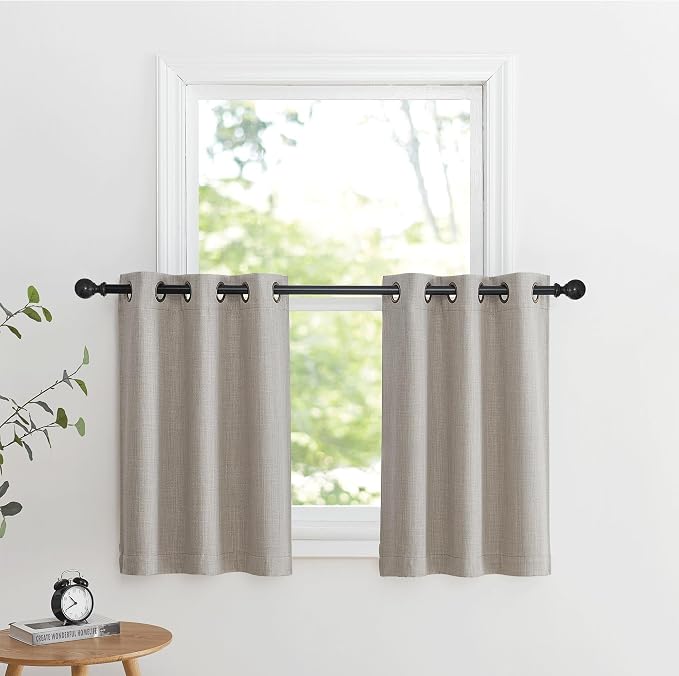 NICETOWN Valances for Bedroom, Farmhouse Windows Blackout Thermal Insulated Valance Tiers for Living Room Short Curtains for Loft Basement Window Covering, 34" W x 36" L, Angora, 2 Panels