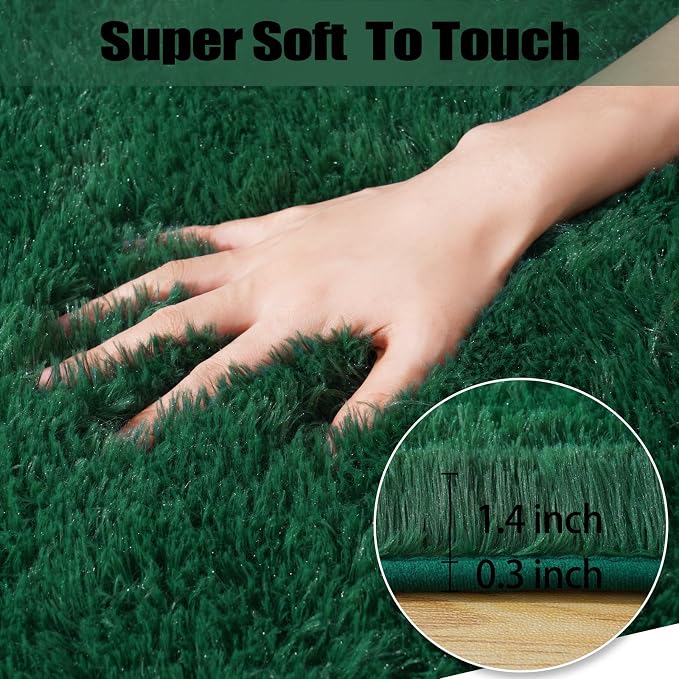 qulint 5x7 Area Rug for Living Room, Dark Green Fluffy Shag Rug for Bedroom | Soft Shag Large Carpet for Nursery, Shaggy Fuzzy Modern Rug for Boys and Girls Dorm Classroom Christmas Home Decor