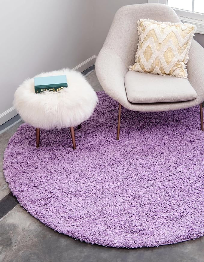 Unique Loom Solid Shag Collection Area Rug (6' 1" Round, Lilac)