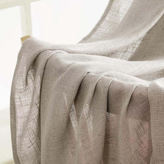 MIULEE Burlywood Birch Linen Curtains 90 Inch Long 2 Panels for Bedroom Living Room, Soft Linen Textured Window Drapes Semi Sheer Light Filtering Back Tab Rod Pocket Farmhouse Modern Burlap Look Decor