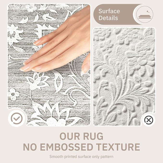 Soalmost 2.5'x8' Runner Rugs for Hallway, Washable Kitchen Runner Rug Grey | Vintage Non-Slip Soft 2'6"x8' Carpet Runner with Rubber Backing for Entryway Laundry Bedroom Farmhouse