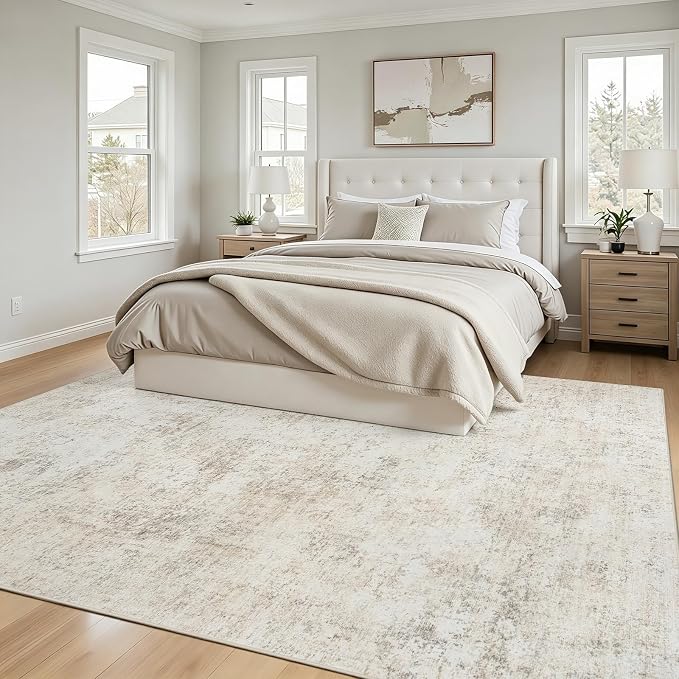 6x9 Area Rugs Living Room Rug Modern Abstract Neutral Washable Rugs Non Slip Soft Carpet Large Area Rug Low Pile Stain Resistant Non Shedding for Bedroom Nursery Dining Room Home Office Beige