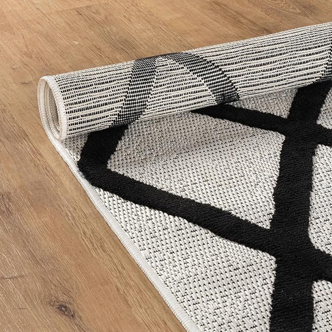 CAMILSON Modern Rug 6x9 Luxury Diamond Pattern Micro Loop Area Rugs Soft High-Low Pile Stain Resistant Easy to Clean Non-Shedding Durable Living Room Office Indoor Carpet (Black/White)