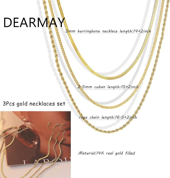 DEARMAY 14K Gold Plated Herringbone Necklaces for Women, Dainty Gold Snake Choker Chain Non Tarnish Trendy Simple Thin & Chunky Options Neckalce 1.5/3/5/6/8mm Chain Jewelry for Gifts