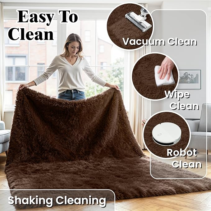 8x10 Area Rug for Living Room, Ultra Soft Fluffy Brown Rugs for Bedroom, Non Slip Large Shag Carpet, Fuzzy Plush Nursery Rug, Thick Washable Indoor Floor Carpets for Kids Office Dorm Home Decor