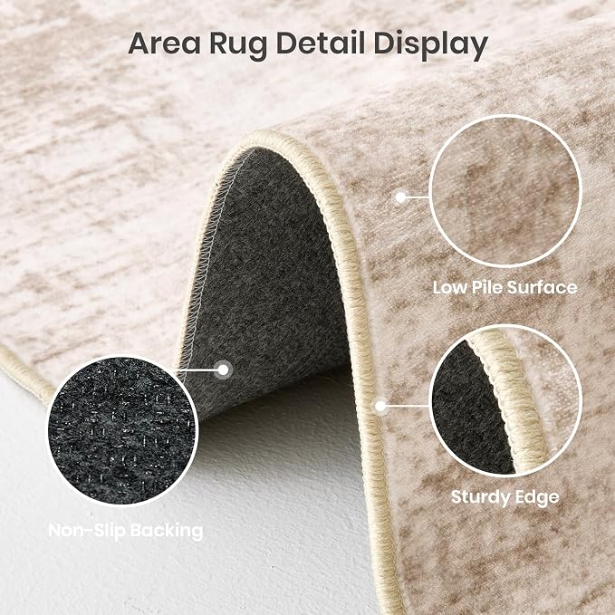 Valenrug Washable Rugs 5x8 - Stain Resistant 5x8 Area Rugs for Living Room, Non Slip Backing Abstract Rugs for Bedroom, Folable Machine Washable Area Rug(5'x8', Beige)