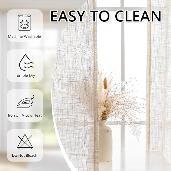MYSKY HOME Linen French Door Curtains for Door Window 72 Inch Length 2 Panels Semi Sheer Light Filtering Curtain for Bedroom Window Glass Rod Pocket for Kitchen Dining Room, Linen, 26" Wide