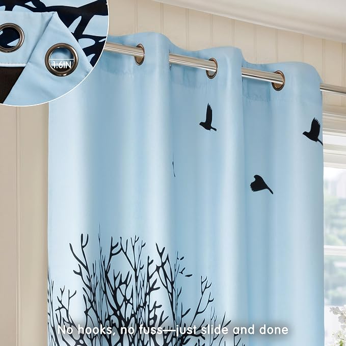 SUBRTEX Blackout Curtains 52Wx108L, Room Darkening Floral Curtains, Thermal Insulated 2 Panels Window Drapes, Boho Farmhouse Curtains for Living Room Bedroom Window Treatments, Light Blue