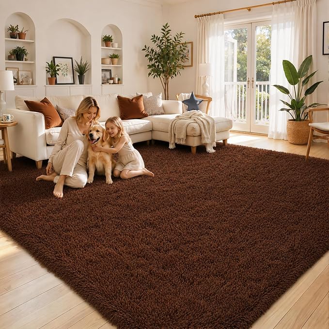 Area Rugs 10x14 Living Room, Shaggy Carpet Soft Plush Furry Bedside Rug Large Area Rugs for Bedroom Home Decor Anti Slip(10 x 14, Coffee)