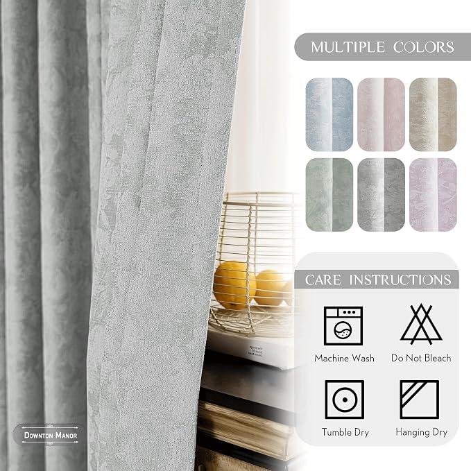 Beauoop Grey Floral Jacquard Blackout Curtains for Bedroom 52x108 2 Panels | Flower Chenille Room Darkening Drapes for Living Room 108 Inch Long Thermal Insulated Soundproof Window treatment Grommet