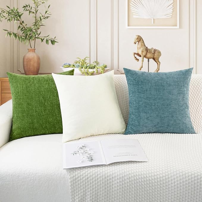 CaliTime Throw Pillow Covers Decorative 24 X 24 Inches Pack of 2 Cozy Chenille Cushion Cases for Couch Sofa Bed Living Room Home Cream